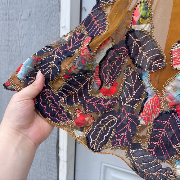 Anthropologie Bhanuni By Jyoti Sita Tulle orange beaded floral boho skirt - Picture 3 of 6